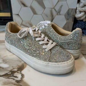 Betsey Johnson Sidny Rhinestone Platform Sneakers Silver SB-SIDNY Women's 9.5M